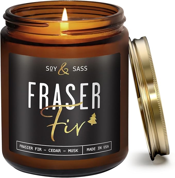Fraser Fir Candles - Christmas Candles - 'Fraser Fir' w/Balsam Fir Cedar & Sandalwood Evergreen Tree Scent I Winter Evergreen Candle I Stocking Stuffers for Women I 9oz, 50Hr, USA Made