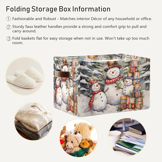 ALAZA Oil Painting Christmas Pine Tree Merry Christmas Foldable Storage Box Storage Basket Organizer Bins with Handles for Shelf Closet Living Room Bedroom Home Office 2 Pack