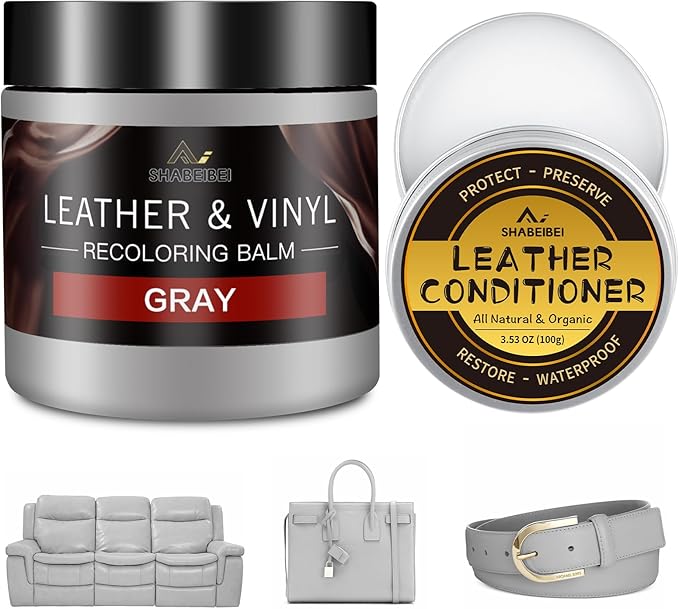 SHABEIBEI Leather Recoloring Balm with 100ml Mink Oil, Gray Leather Repair Kit and Scratch Remover for Furniture, Car Seats, Sofas, Dye & Restorer for Couches, Vinyl, PU, Faux