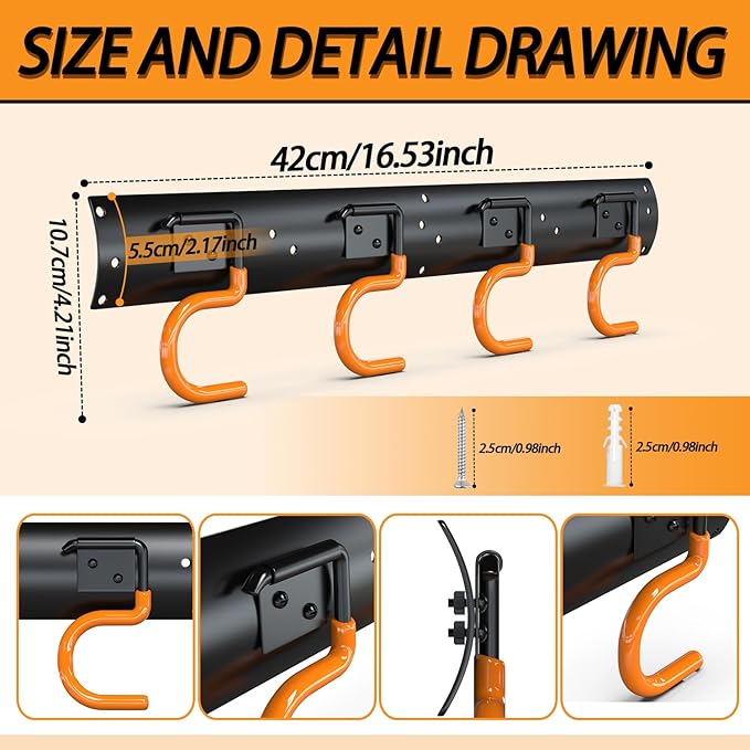 3-H 24×16" All Metal Garden Tool Organizer, Garage Tool Organizer, Broom Holder Wall Mount for Garage, Shed, Garden, Basement Hanging and Organizing Rake, Mop, Shovel, Hose