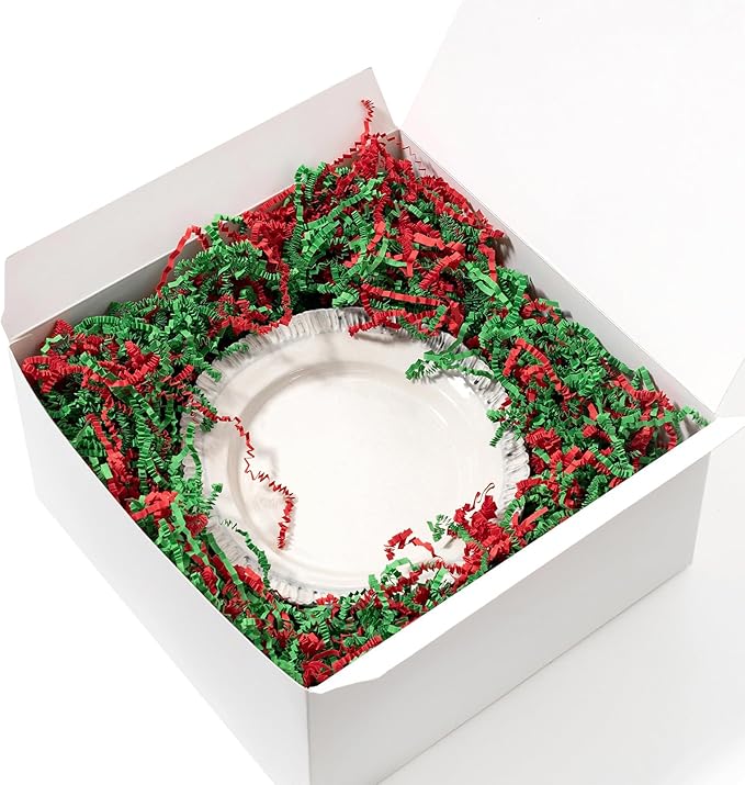 Mefleet 1 LB Crinkle Cut Paper Shred Filler Green & Red Crinkle Shredded Paper for Gift Box - Gift Basket Bag Filler - Grass Cushion Stuffing for Christmas Holiday Packaging Wrapping