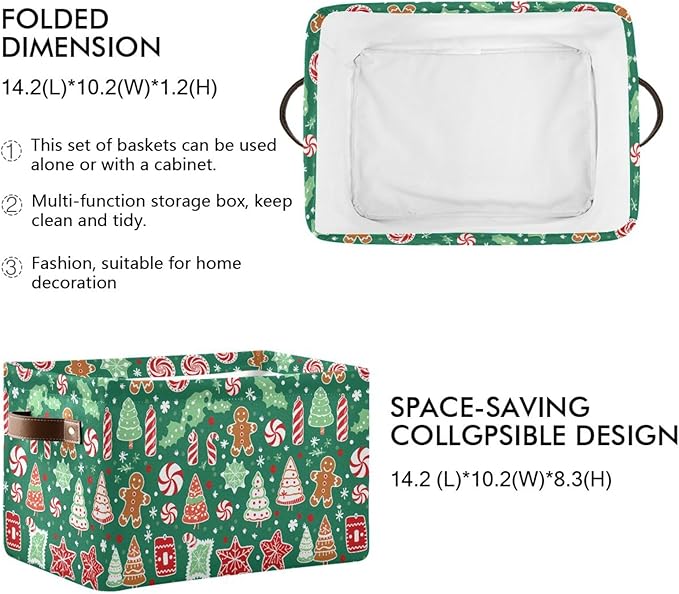 ALAZA Lovely Candy Christmas Tree Green Foldable Storage Box Storage Basket Organizer Bins with Handles for Shelf Closet Living Room Bedroom Home Office 2 Pack
