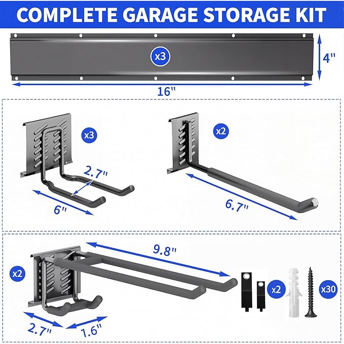 CRXCRC Garden Tool Organizer Wall Mount, 48inch Heavy Duty Garden Tool organizer Storage System, Easy Install With 7 Adjustable Hooks, For Garage, Basement, Shed, Workshop(Black)
