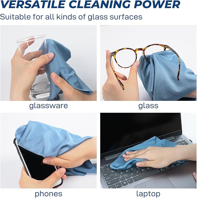 Microfiber Cleaning Cloths Glass Cleaner: 8 Packs 18X18 Window Cleaner Kit Wine Glasses Polishing Cloth Lint Free Washable Reusable Quickly Clean Mirro Screen Stainless Steel Windshield (Alaskan Blue)