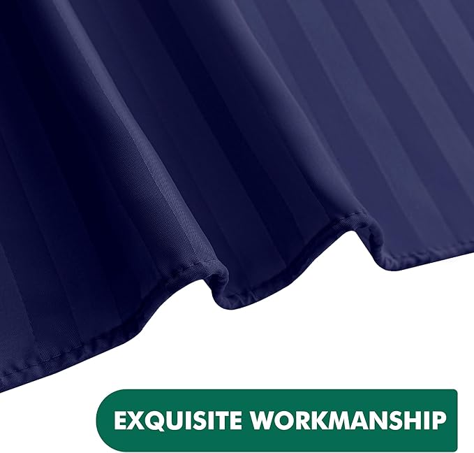 Biscaynebay Fabric Shower Curtain or Liner 72" by 72", Navy Water Repellent Damask Stripes Bathroom Curtains Machine Washable