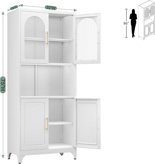 75" Metal Kitchen Pantry Storage Cabinet,Kitchen Hutch Food Pantry Cabinet with Microwave Stand,Freestanding Larder Cupboard with Doors and Adjustable Shelves for Living Room