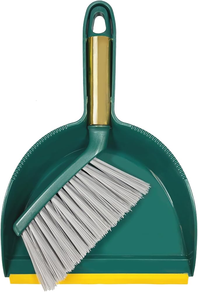 Small Broom with Dustpan Combo Set Mini Broom and Brush Set Hand Sweeper for Cleaning Desk Office Kitchen Pet Nest (Green)