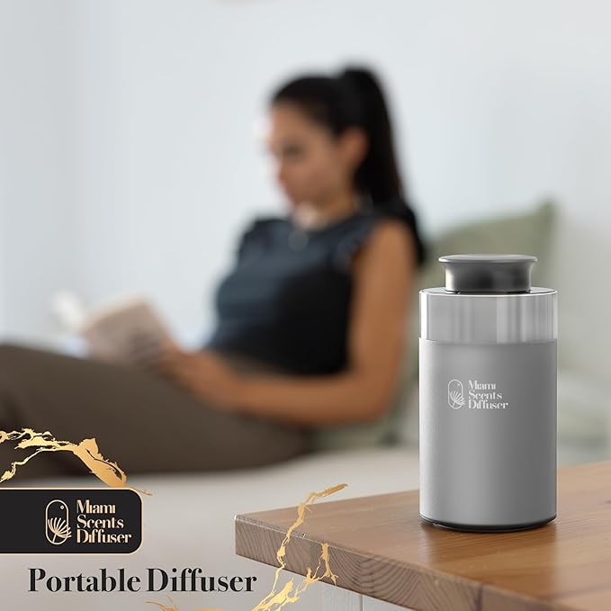 Car Diffuser for Essential Oils + Santal Scent Included Portable Waterless Air Freshener Built-in Battery Ultrasonic Cool Mist Humidifier with 9 Adjustable Modes Aromatherapy for Home Office Bedroom