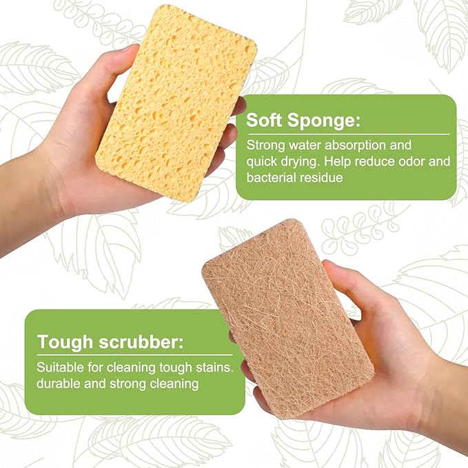 Yolaist 12 Pack Non-Scratch Scrub Sponge, Natural Kitchen Sponges for Cleaning Kitchen, Scratch Free Biodegradable Sponges for Dishes, No-Stick Cookware