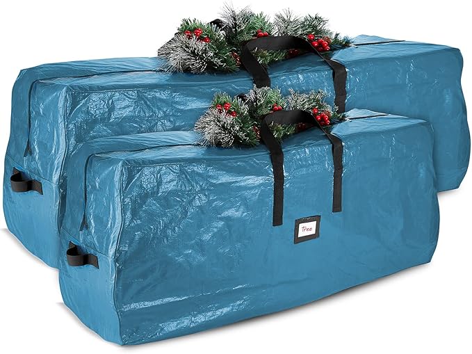 Hearth & Harbor Christmas Tree Storage Bag - Artificial Christmas Tree Bag with Reinforced Handles, Dual Zipper, Wide Opening - Storage Container for Trees and Decorations, 2 Piece set - 7.5 + 9 FT