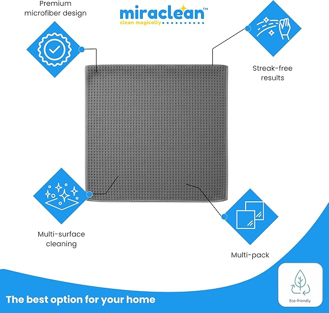 MIRACLEAN Waffle Weave Microfiber Cloths - 12 x 12 inches - Lint Free Cloth, Streak-Free Absorbent Microfiber Glasses Cleaning Cloth, Screens, Dusting & Appliances - 12 Pack Premium Cloth Wipes
