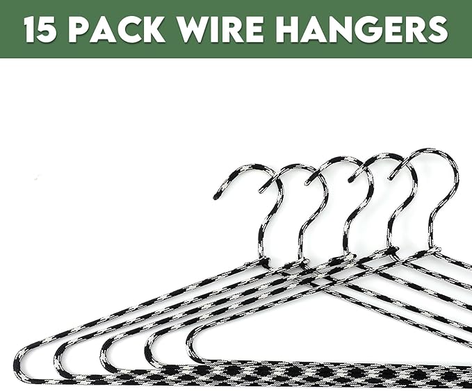 15 Pcs Fabric Wrapped Metal Hangers Covered Wire Hanger Metal Coat Hangers Non Slip for Clothes Closet Clothing Suit Shirt Pant (Black and White)