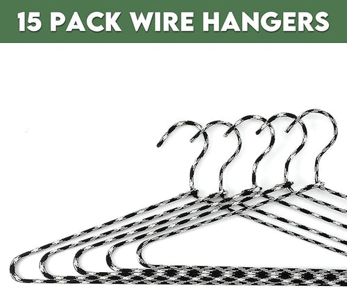 15 Pcs Fabric Wrapped Metal Hangers Covered Wire Hanger Metal Coat Hangers Non Slip for Clothes Closet Clothing Suit Shirt Pant (Black and White)