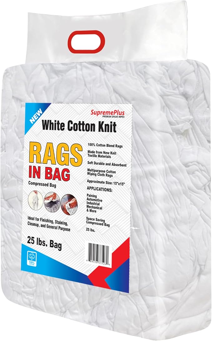 Premium White T-Shirt Cleaning Rags (50 lbs. Bag of Rags) – White Cotton Rag for Cleaning, Staining, Painting, Oil, Grease & Dust Removal – Shop Rags Bulk