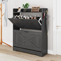 Shoe Cabinet with 2 Flip Drawers & Adjustable Shelf,Wood Shoe Organizer,Freestanding Hidden Shoe Storage Cabinet for Entryway,Hallway (Black)