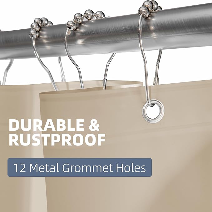 Titanker Shower Curtain Liner 72x72 Tan Shower Liner Lightweight PEVA Shower Curtains for Bathroom, Waterproof Shower Liner with Magnets and Rustproof Grommet Holes