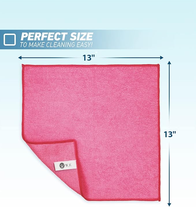 WEAWE Microfiber Cleaning Cloth-50Pcs (13x13 inch) Ultra Soft Highly Absorbent Rags, Reusable and Lint Free Cleaning Towels for Housekeeping-Machine Wash (HotPink)