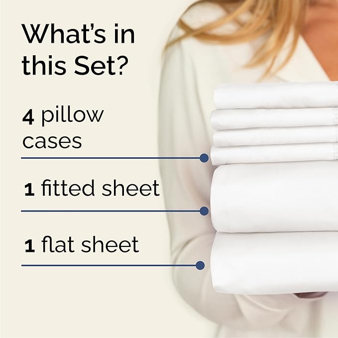 Cal King 6 Piece Sheet Set - Comfy Breathable & Cooling - Soft Hotel Luxury Bedding Set with 8-16 Inch Deep Pockets - 1 Flat & 1 Fitted Sheet & 4 Pillowcases - Wrinkle Free & Easy Care - Antique White