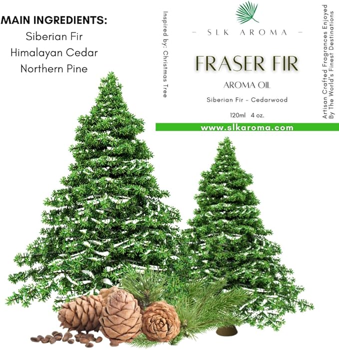 Fraser FIR Aroma Oil for Diffusers - The Fresh Smell of Christmas Trees and The Holidays - Niche Blend of Siberian Fir, Himalayan Cedar, Essential Oils - Great for Plastic Trees (120 ml)