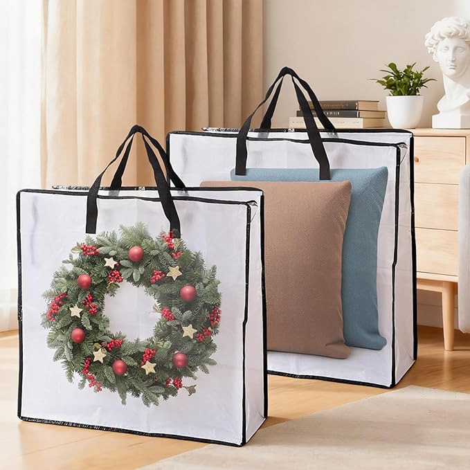 2 PCS Wreath Storage Container - 25 inch Christmas Wreath Storage Bag for Holiday Decorations, Container for Home Storage Durable Polyester with Handles
