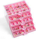 Earring Storage Box Organizer, Acrylic Jewelry Storage Box Holder 5 Drawers Transparent Jewelry Display Stand with 120 Small Compartments Gift Boxes for Women Girls (Pink)