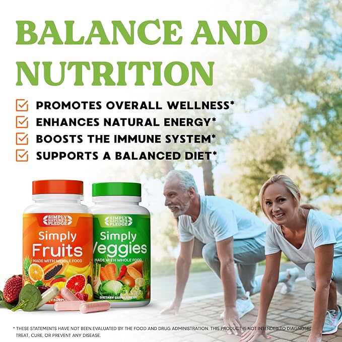 Simply Nature's Pledge - Packed with Over 40 Different Fruits & Vegetables - Made with Whole Food Superfoods - with High Beta Carotene – 100% Soy Free - 90 Count (Pack of 2)