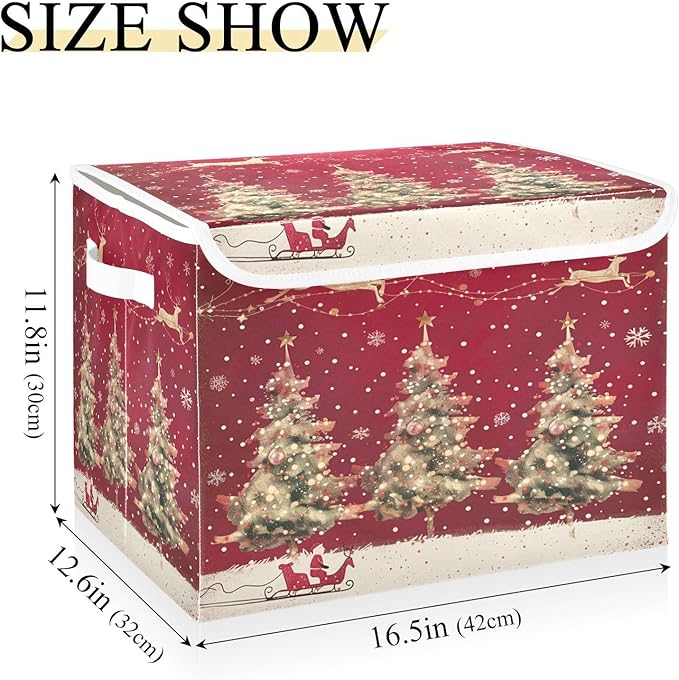 senya Christmas Baskets Collapsible Storage Bins with Lids, Christmas Trees Reindeer Storage Boxes Clothes Baskets for Organizing