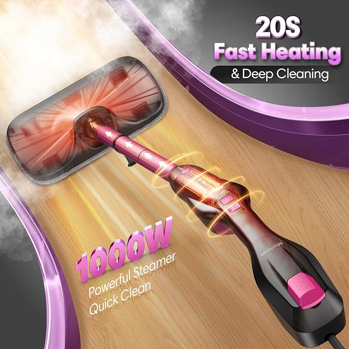 Standable Safe & High Temp Steam Mop Cleaner for Deep Cleaning, Powerful MultiPurpose and Heavy Duty Handheld Steam Cleaner, Detachable Floor Steamer with 18 Accessory for Hardwood Laminate Tile Grout