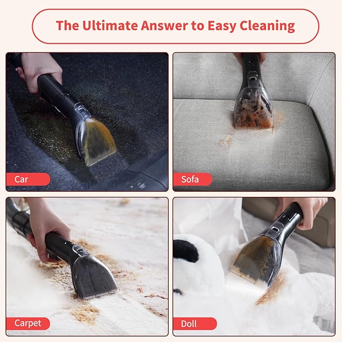 UltraHeat Carpet Cleaner, Heating & Powerful Upholstery Cleaner Machine,Portable Spot with 360°Wheels, 1.8-inch Deep Stain Warm Rug Cleaner for Car, Stairs, Couches. Black