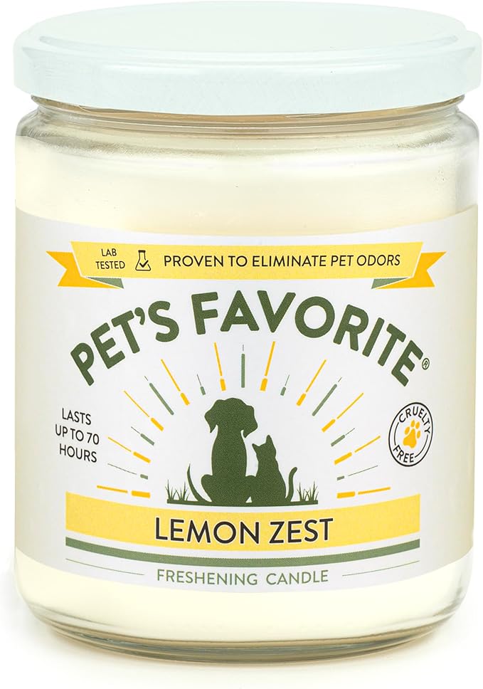 Pet's Favorite Pet Odor Candle, Clean Burning, Long Lasting Scented Candles with a Cotton Wick. (Lemon, Pack of 1)