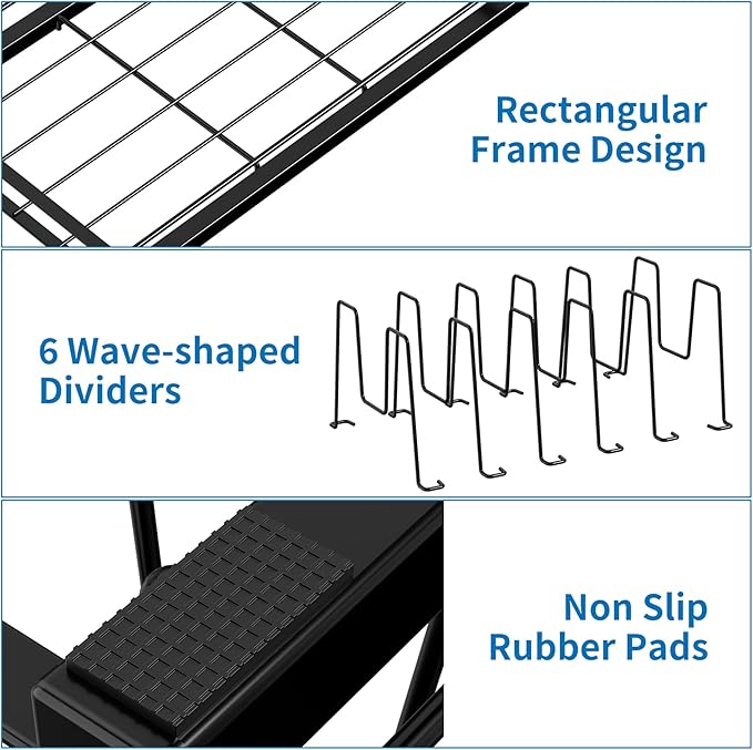 GAGUIUP Food Container Lid Organizer, Adjustable 6 Dividers Full-Metal Pot and Pan Organizer Rack for Kitchen Cabinets, Drawers, Cupboards, Pantry Shelves Storage, Black
