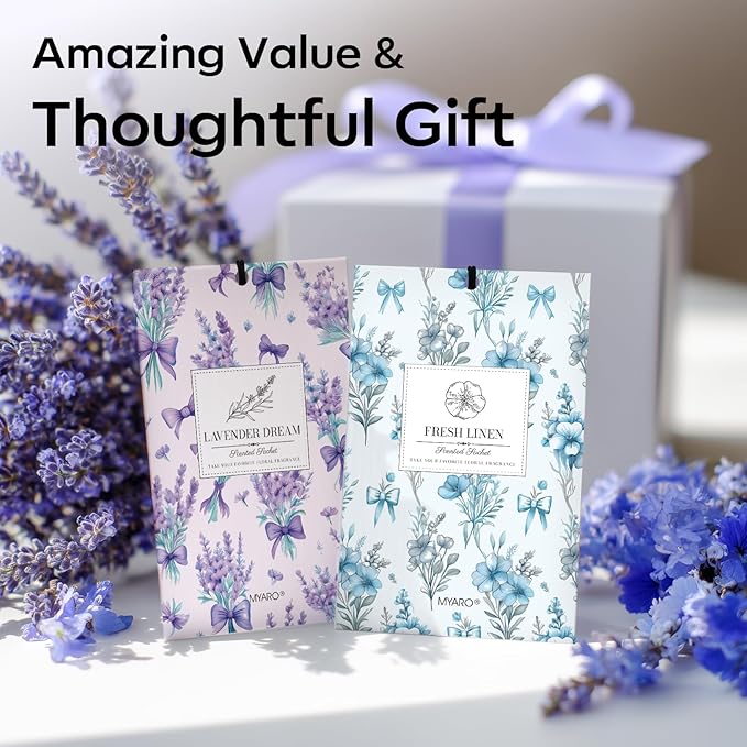 MYARO 20 Packs Lavender Linen Scent Sachet Long Lasting Closet Drawer Deodorizer Home Air Freshener Room Odor Eliminator