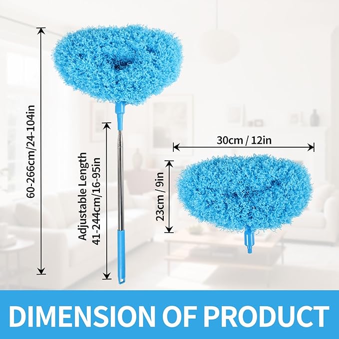 Ceiling Fan Cleaner Duster Reusable Microfiber Removable Extendable Duster with 95" Telescoping Pole for Cleaning Walls Furniture Door Window Top (Blue)