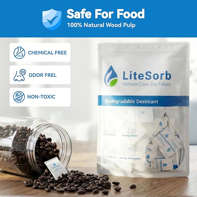 Natural Moisture Absorbers, Premium Moisture Absorption Desiccants Safe for Food, Luxury, Collectibles, Handbags, Shoes, Camera, Guitar Eco-Friendly & Biodegradable(30g x 4pcs)