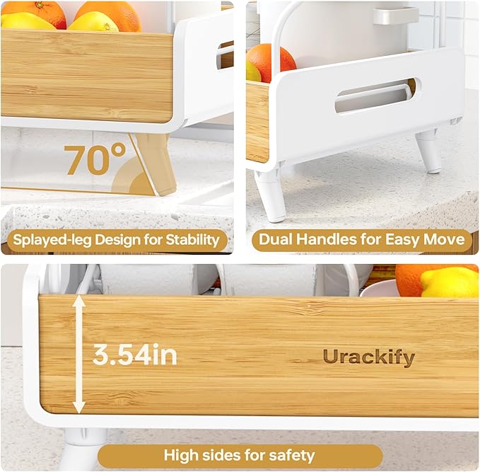 Urackify 2-Tier Dish Drying Rack – Large Capacity Dish Rack with Stainless Steel and Bamboo, Dish Drainers for Kitchen Counter, Drying Rack Kitchen with Utensil Holder and Drainboard, White