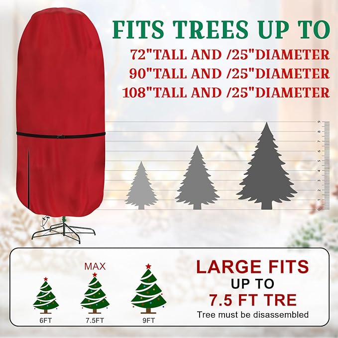 Upright Christmas Tree Storage Bag - Fits Topiary Trees Up to 7.5ft, Durable Lightweight Vertical Cover for Holiday Trees & Topiaries, Easy Xmas Storage (Red, 7.5FT)