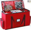 2-In-1 Christmas Decoration Ornament Organizer Box， Movable Pallet Santas Bags Ornament Storage Containers, Holds 73 Holiday Ornaments, Adjustable Space For Figurines And Pockets For Decoration