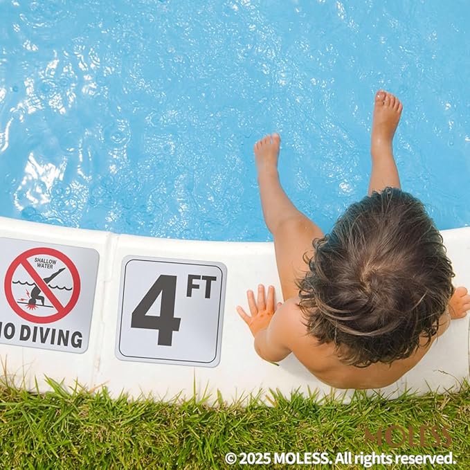 4FT Pool Depth Marker Stickers – 6x6″ Anti-Slip Vinyl Tile Stickers for Swimming Pool Safety Signs, Adhesive Pool Depth Markers for Decks, 4 FT (1 Pack)
