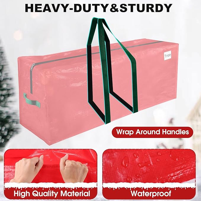 Christmas Tree Storage Bag, Christmas Tree Bag Fits Up to 9 Ft Artificial Xmas Trees, Heavy Duty Material, Waterproof & Dual Zippers Christmas Tree Box for Trees, Decorations (Red)