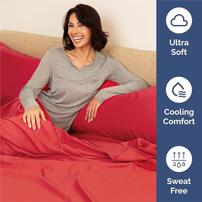 King 6 Piece Sheet Set - Comfy Breathable & Cooling - Ultra Soft Hotel Luxury Bedding Set with 8-16 Inch Deep Pockets - 1 Flat & 1 Fitted Sheet & 4 Pillowcases - Cozy, Wrinkle Free & Easy Care - Red