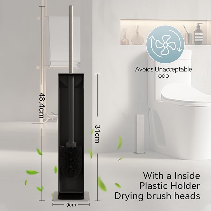 Brushed Nickel Toilet Brush and Holder,Toilet Bowl Brush with Extra Long Handle