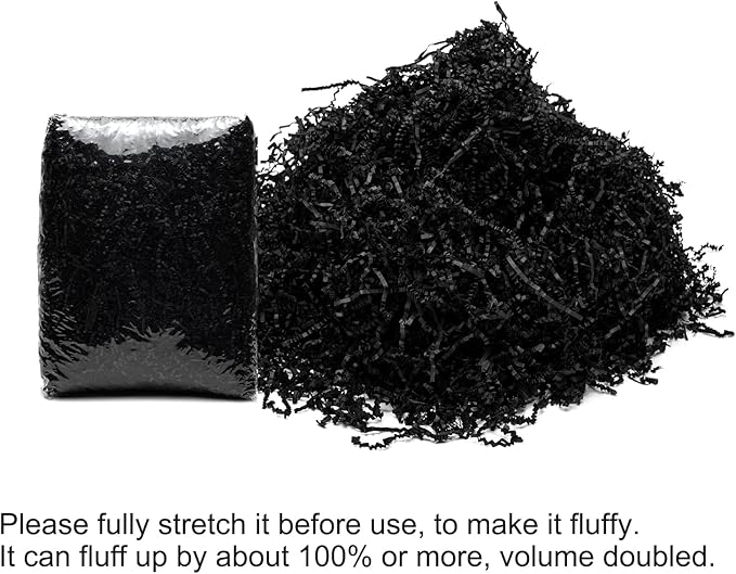 Mefleet 1 LB Crinkle Cut Paper Shred Filler Black Crinkle Shredded Paper for Gift Box - Gift Basket Bag Filler - Grass Cushion Stuffing for Valentine's Day Halloween Holiday Packaging Wrapping