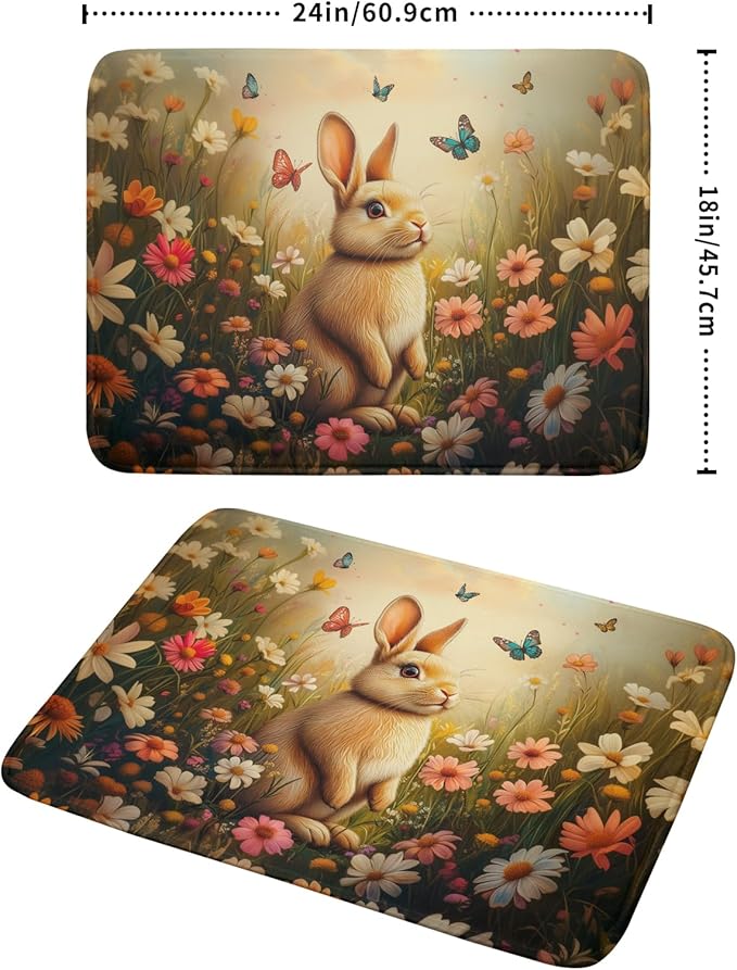 Giwawa Easter Bunny Dish Drying Mat Flower Butterfly Kitchen Drainer Mat 18x24 inch Absorbent Reversible Dish Rack Pad for Counter Tabletop Decor