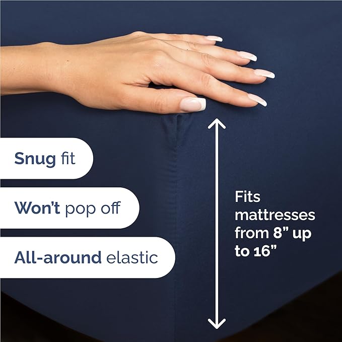 Full 6 Piece Sheet Set - Comfy Breathable & Cooling - Ultra-Soft Hotel Luxury Bedding Set with 8-16 Inch Deep Pockets - 1 Flat & 1 Fitted Sheet & 4 Pillowcases - Wrinkle Free & Easy Care - Navy Blue