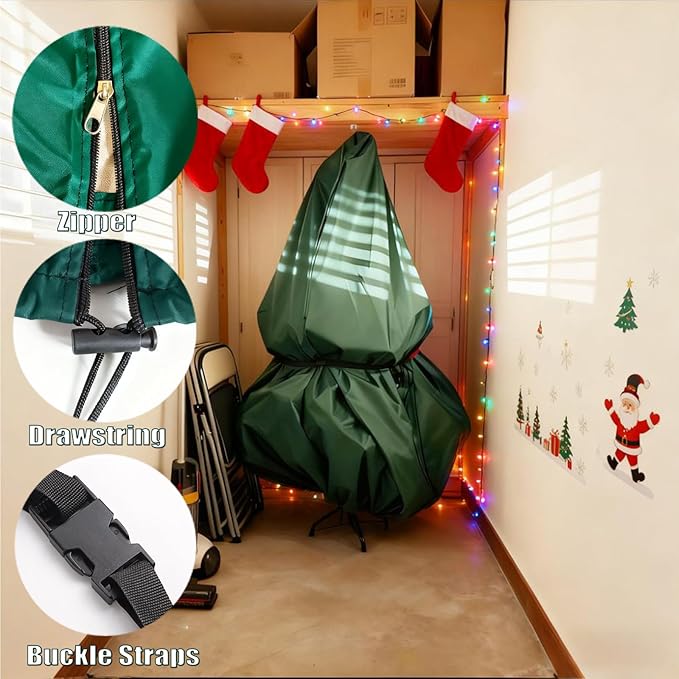 Christmas Tree Storage Bag, Upright Design, Fits Up to 6.5ft Tall Artificial Tree,Large Holiday Xmas Tree Cover Upright Tree Dustproof Bag with Zipper & Drawstring(Green,6.5ft)