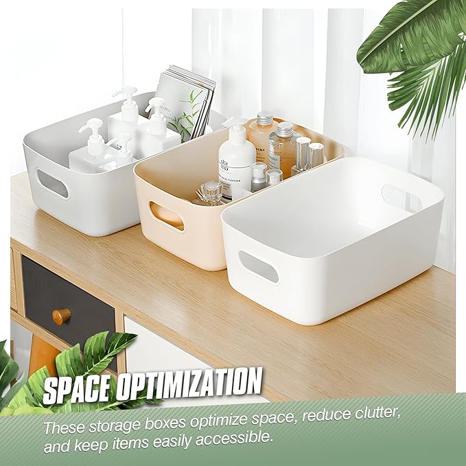 6-Pack Plastic Storage Bins Baskets of 3 Sizes, Cabinet Organizer Pantry Organizing Baskets with Handles, Cupboard Box Containers for Home Kitchen Bathroom Classroom Office, Blue and Green