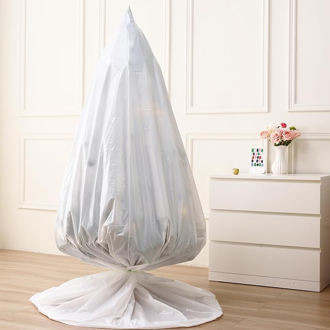 Jumbo Christmas Tree Removal Bag, White Extra Large 6ft Width x 9ft Tall Christmas Tree Disposal Bag Waterproof for Upright Storage