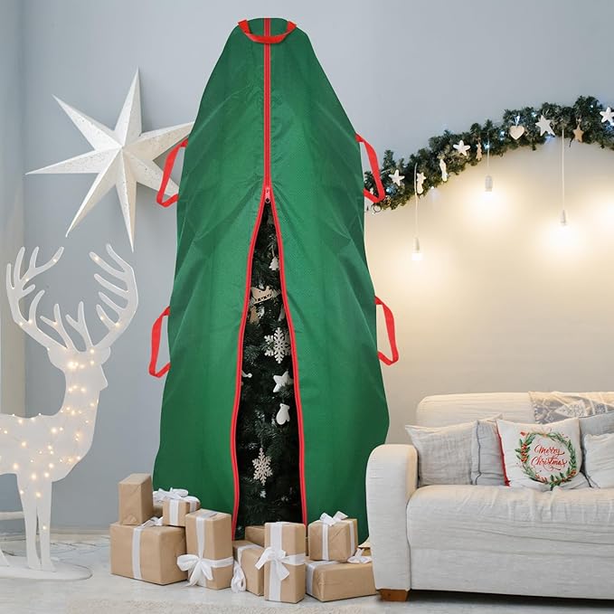 Jumbo Upright Christmas Tree Storage Bag, Upright Christmas Tree Storage Cover with Zipper & Adjustable Straps,Tear Resistant Upright Storage Christmas Tree Cover for 5 Foot Assembled Christmas Tree