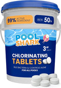 Pool Shark Swimming Pool Chlorine Tablets - 3-Inch Chlorine Tablets - Slow-Dissolving 90% Active Chlorine Tabs - Pool Chemicals for Inground Pools, Above Ground Pools, Saltwater, Spa, Hot Tub (50 lbs)