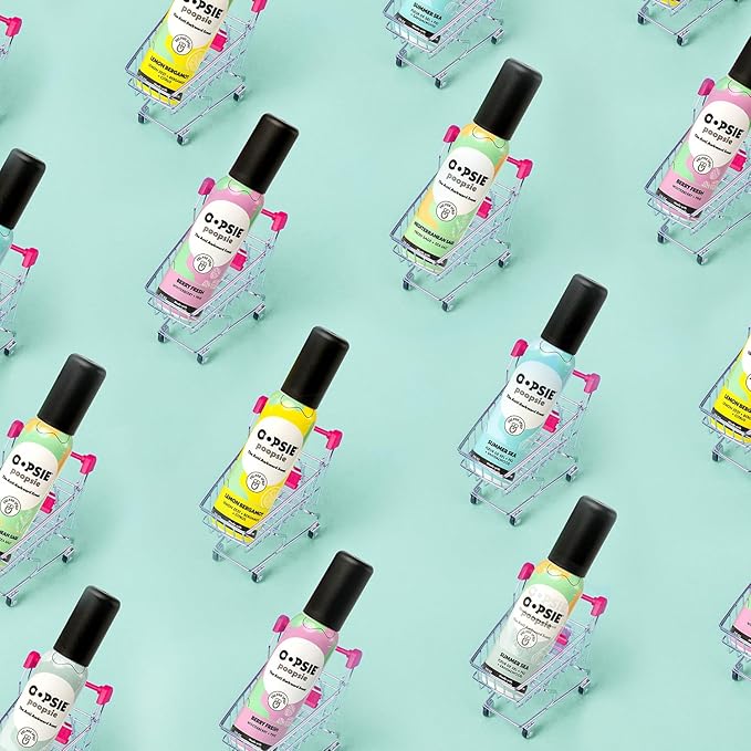 OOPSIE POOPSIE - Lemon Bergamont - Before & After You Go Toilet Spray 2oz - Portable Odor Eliminator - 4 Pack